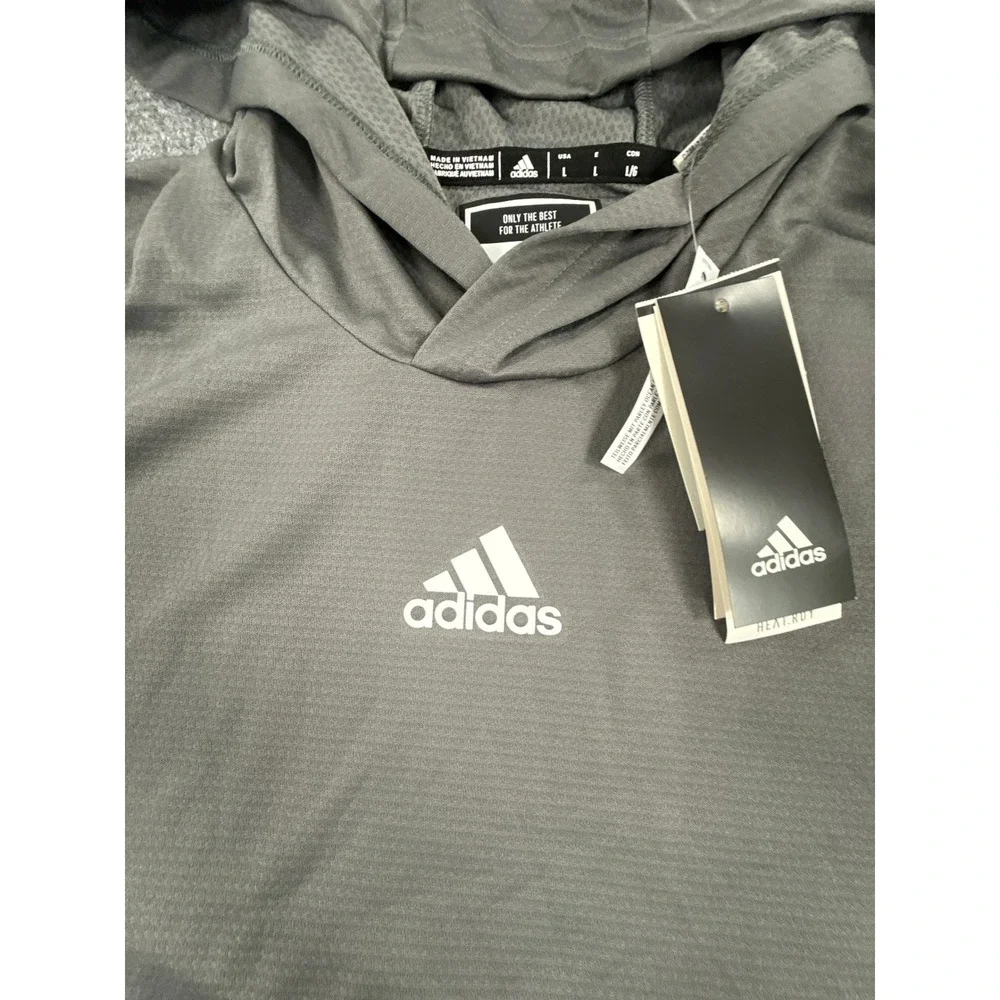 Adidas Mens Large Team Ready Hooded Long Sleeve Shirt Gray Parley NWT